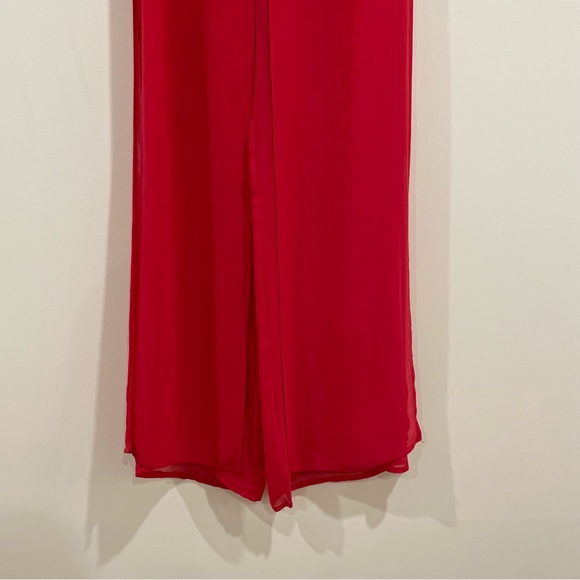 ASOS red tube top strapless jumpsuit size US 6 sheer overlay pants layer boning - Picture 3 of 5